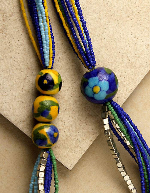 Blue Pottery Bead Trendy Necklace
