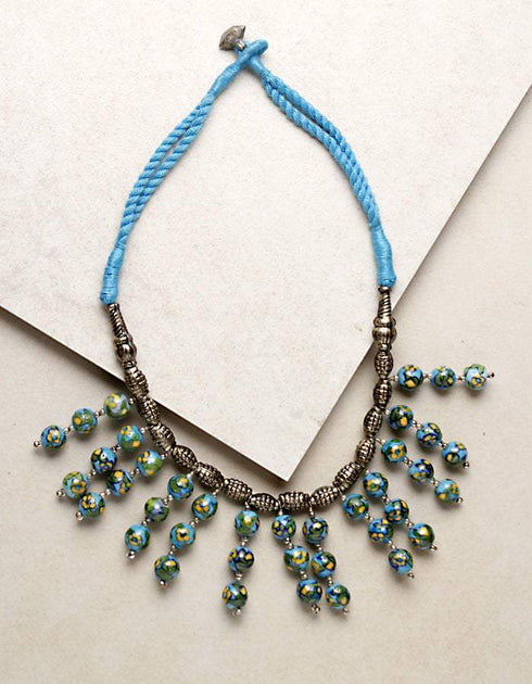Blue Pottery Bead Chokor Necklace (Turquiose)