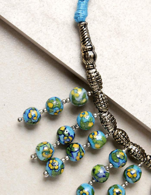 Blue Pottery Bead Chokor Necklace (Turquiose)