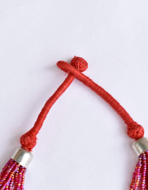 Blue Pottery Three Bead Side Necklace In Red