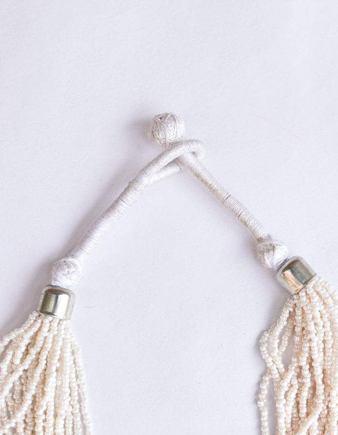 Blue Pottery Three Bead Side Necklace In White