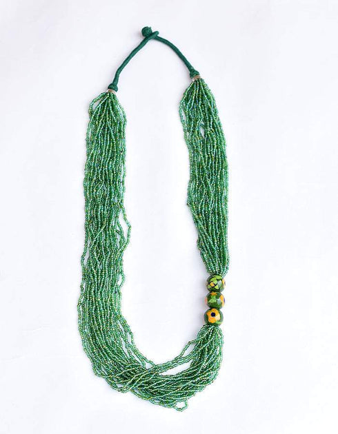 Blue Pottery Three Bead Side Necklace In Green