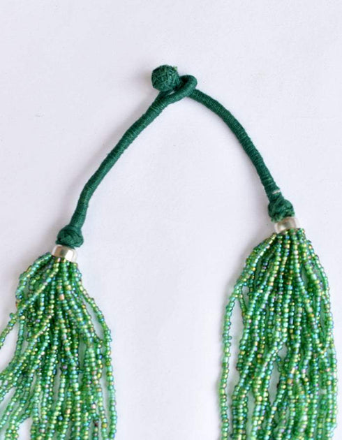 Blue Pottery Three Bead Side Necklace In Green