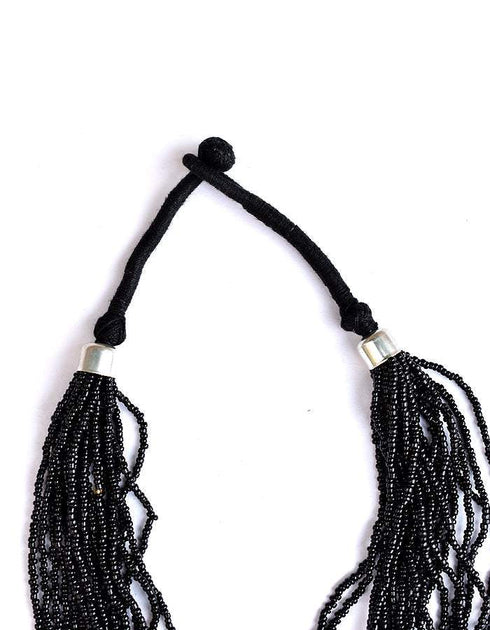 Blue Pottery Three Bead Side Necklace In Black