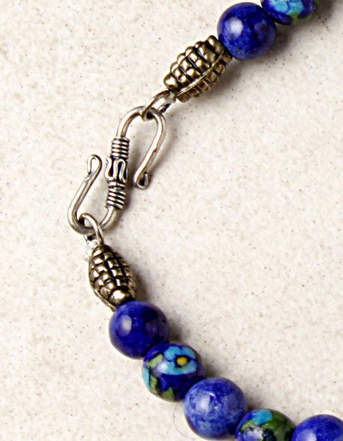 Full Blue Pottery Bead Long Necklace ( Blue)