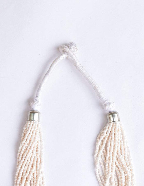 Blue Pottery Three Bead Side Necklace In White