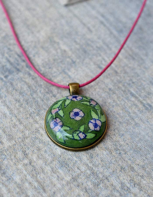Neerja Blue Pottery Round Pendant Necklace