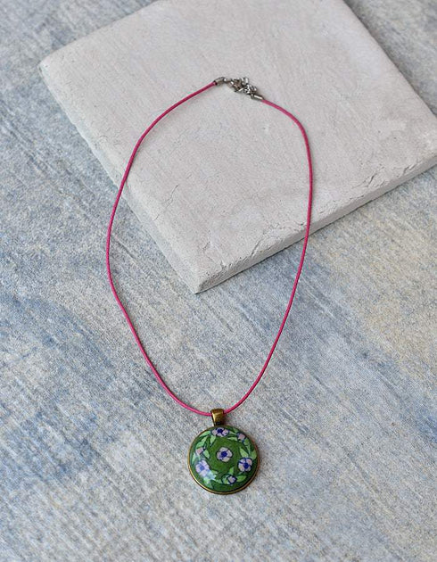 Neerja Blue Pottery Round Pendant Necklace