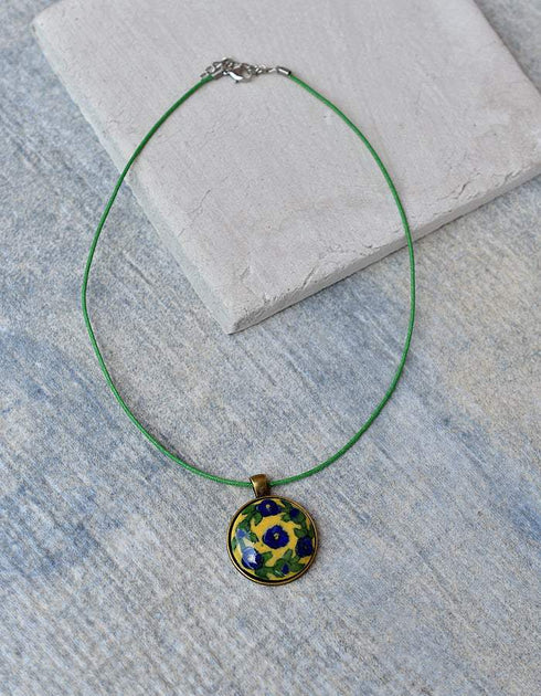 Neerja Blue Pottery Round Pendant Necklace (Yellow)