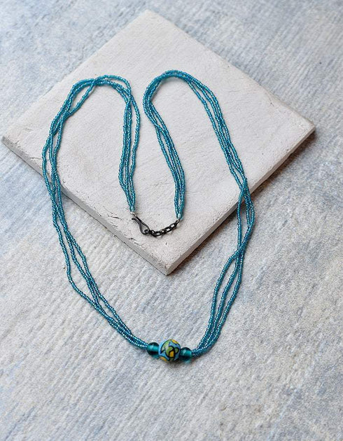 Long Necklace Japani Poth 3 Bead (Turq)