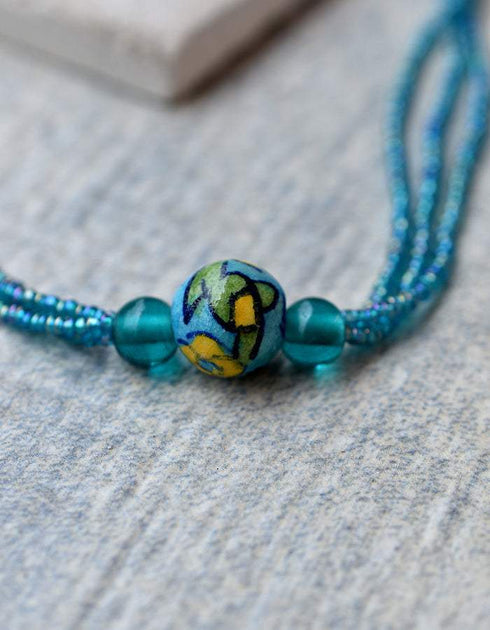 Long Necklace Japani Poth 3 Bead (Turq)