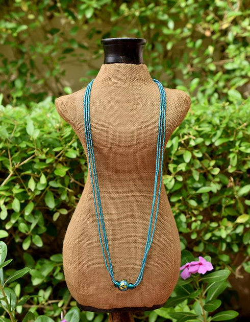Long Necklace Japani Poth 3 Bead (Turq)