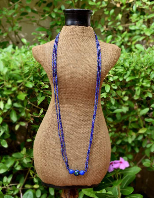Long Necklace Japani Poth 3 Bead (Blue)