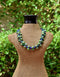 Blue Pottery Knot Necklace Green Floral