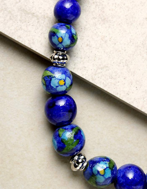 Full Blue Pottery Bead Long Necklace ( Blue)