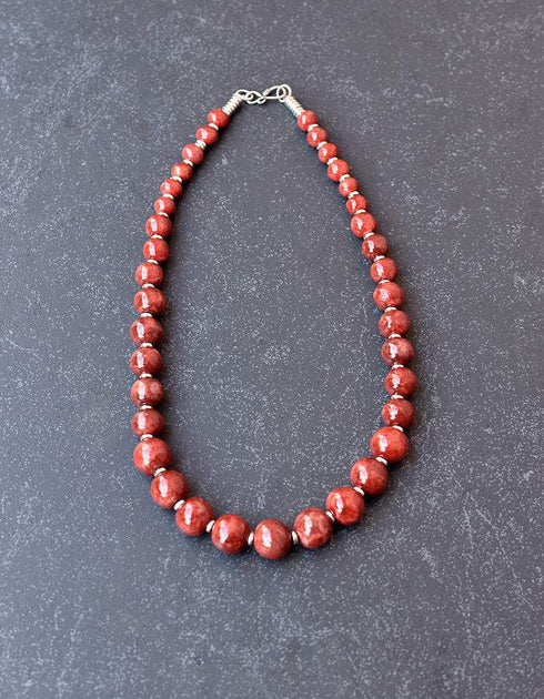 Blue Pottery Full Bead Necklace (Red)