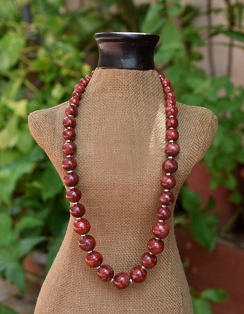 Blue Pottery Full Bead Necklace (Red)