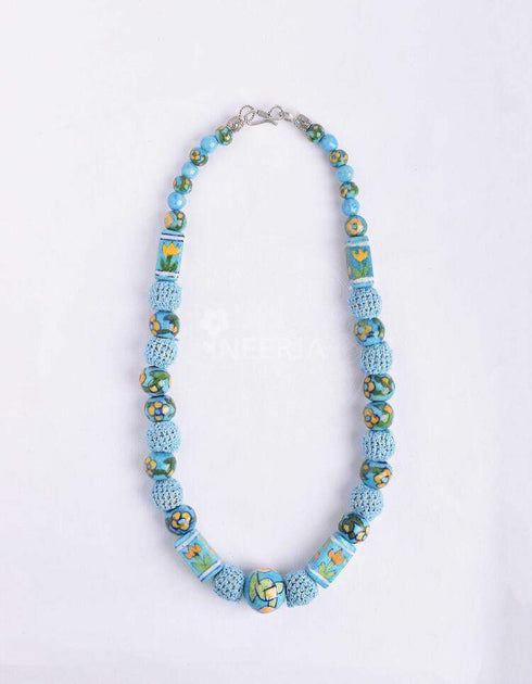 B P Bead Crochet Necklace (Turq)
