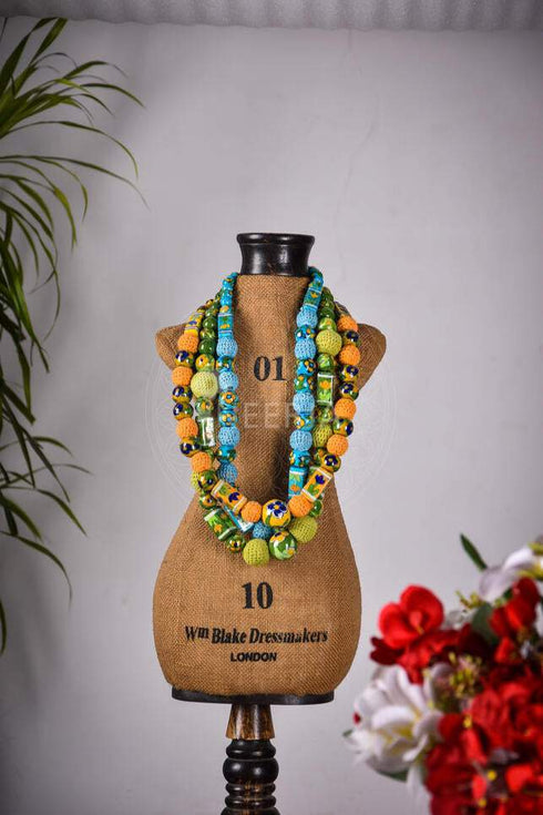 B P Bead Crochet Necklace (Turq)