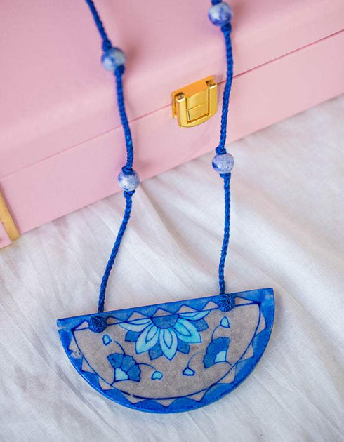 Blue Pottery Pendant Necklace ( Turquoise)