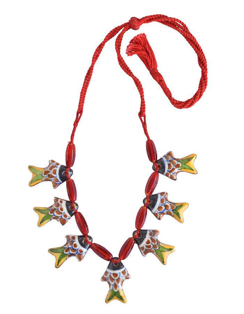 7 Fish Pendant Necklace Brown