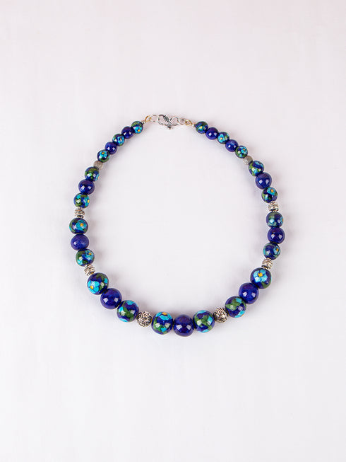 Blue Pottery Bead Choker Necklace ( Blue)
