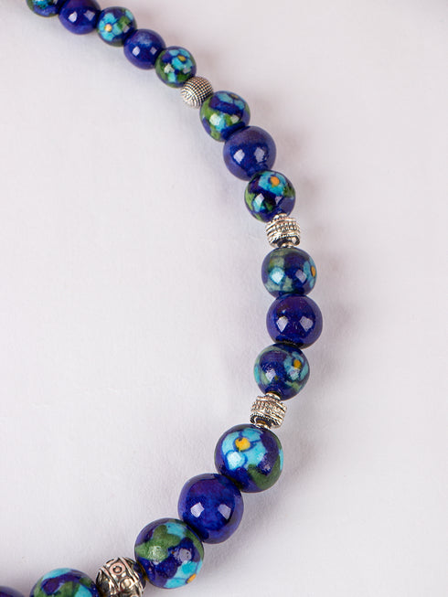 Blue Pottery Bead Choker Necklace ( Blue)