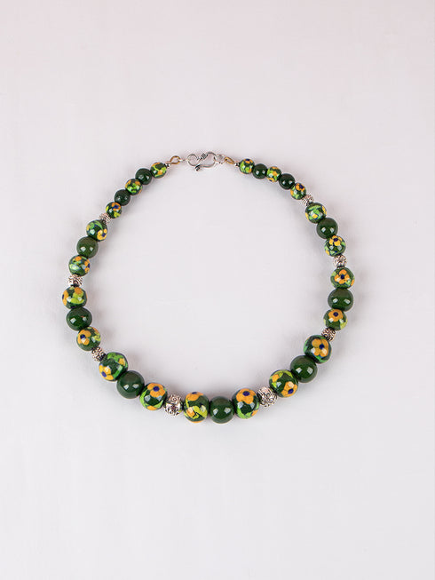 Blue Pottery Bead Choker Necklace ( Green)