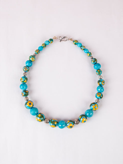 Blue Pottery Bead Choker Necklace ( Turquoise )