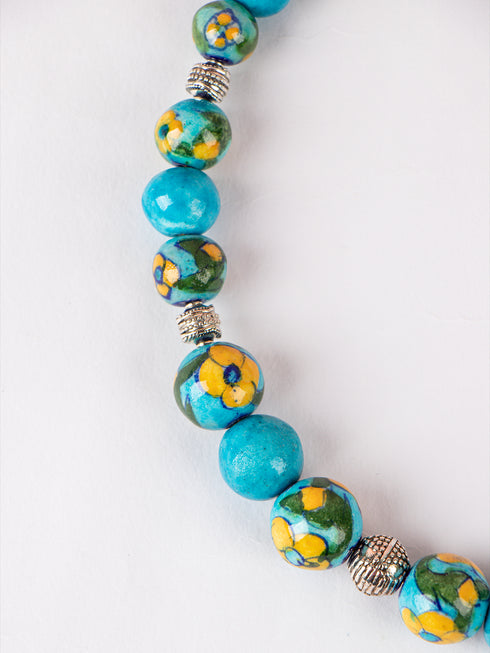 Blue Pottery Bead Choker Necklace ( Turquoise )