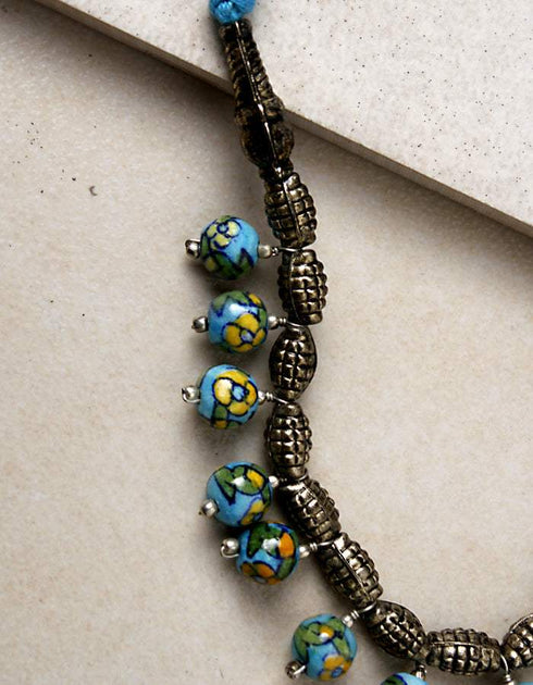 Single Blue Pottery Bead Chokor Necklace (Turquiose)