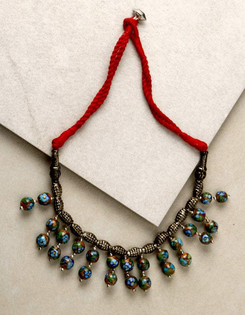 Blue Pottery Bead Chokor Necklace Med. (Red)