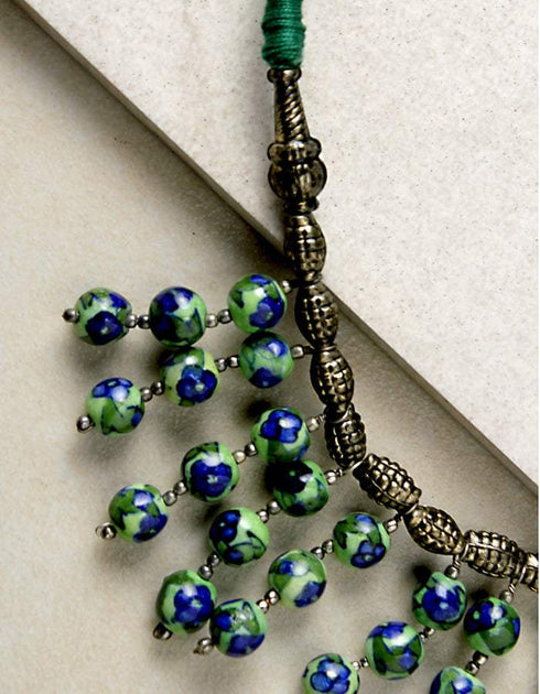 Blue Pottery Bead Chokor Necklace (Green)