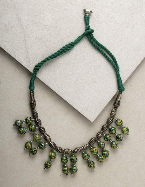 Blue Pottery Bead Choker Necklace Med. (Green)