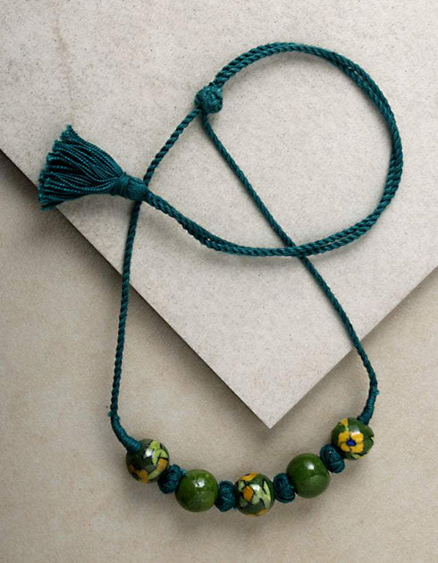 Blue Pottery 5 Bead Necklace (Green)