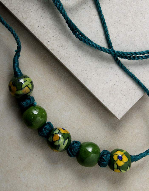 Blue Pottery 5 Bead Necklace (Green)