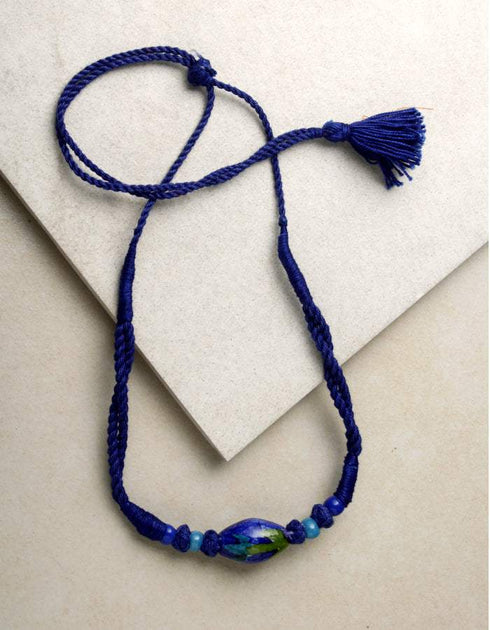 Single Blue Pottery Bead Necklace (Blue)