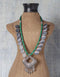 Leafy Pattern White Metal Necklace with Green Thread Closure