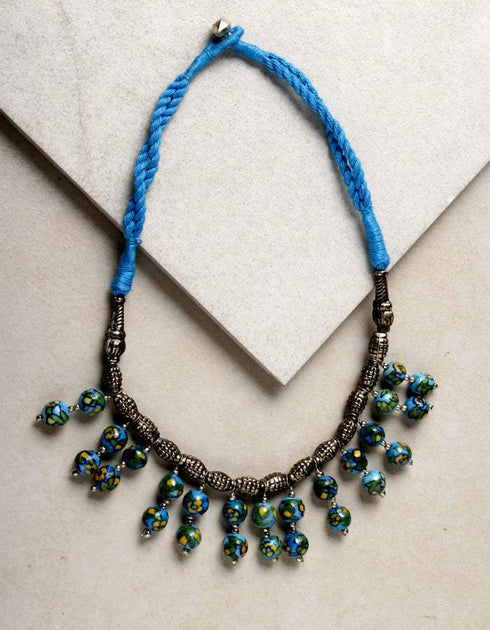 Blue Pottery Bead Choker Necklace Med. (Turquiose)