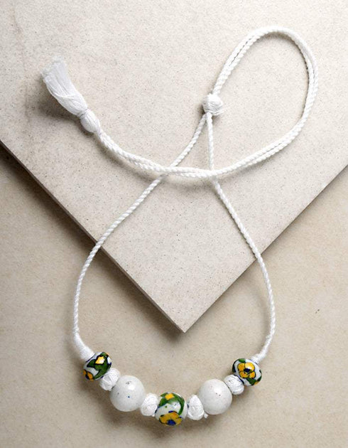 3 - Blue Pottery Bead Necklace (White)