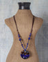 Round Blue and Brown Tassel Pendant with Brown Thread