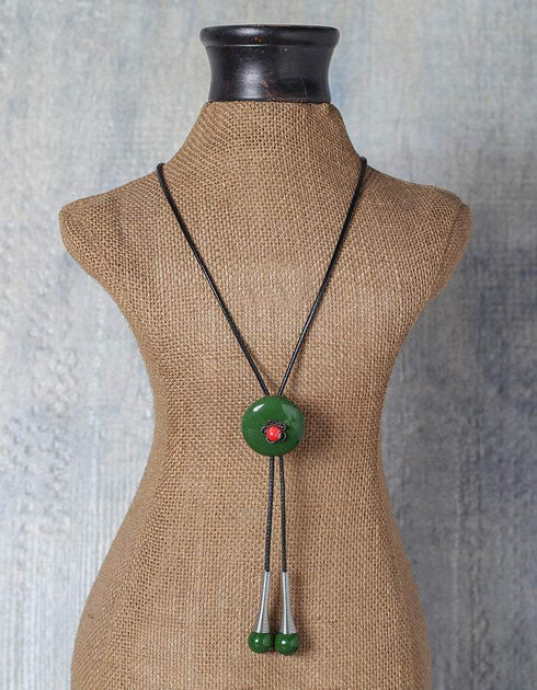 Green Round Pendant Tassel Long Necklace