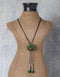 Green Round Pendant Tassel Long Necklace