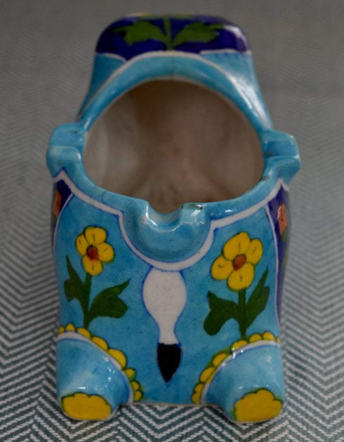 Blue Pottery Elephant Plant Holder Turquoise & Blue