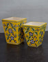 Blue Pottery Square planter Yellow Base Blue Flower Set Of 2 pcs