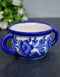 Blue Pottery Kitchen Planter White Base Blue Flower