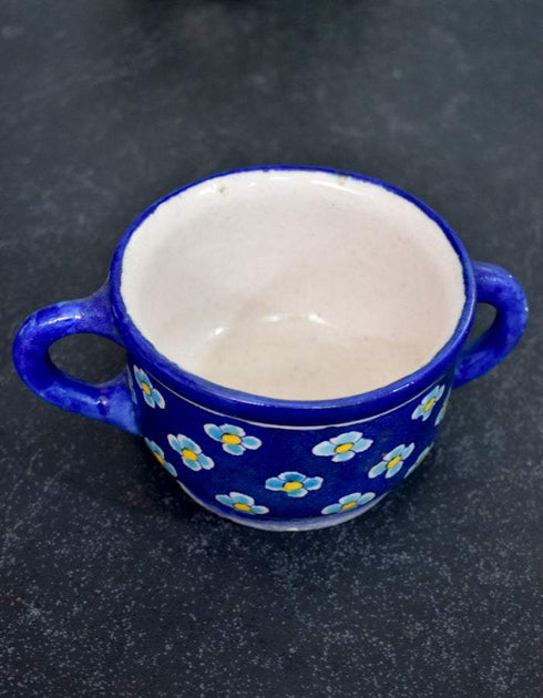 Blue Pottery Kitchen Planter Blue Base Turquoise Flower