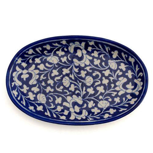 White Leaf and Blue Base Oval Plate
