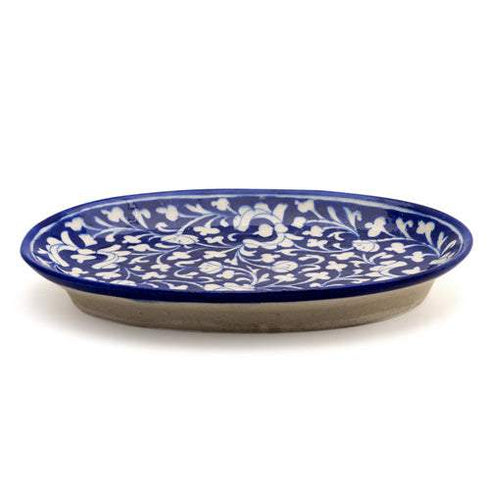 White Leaf and Blue Base Oval Plate