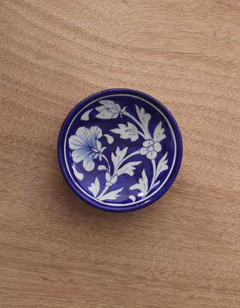 Decorative Blue and White Floral Leafy Design Plate 4 inch (Set of 4)